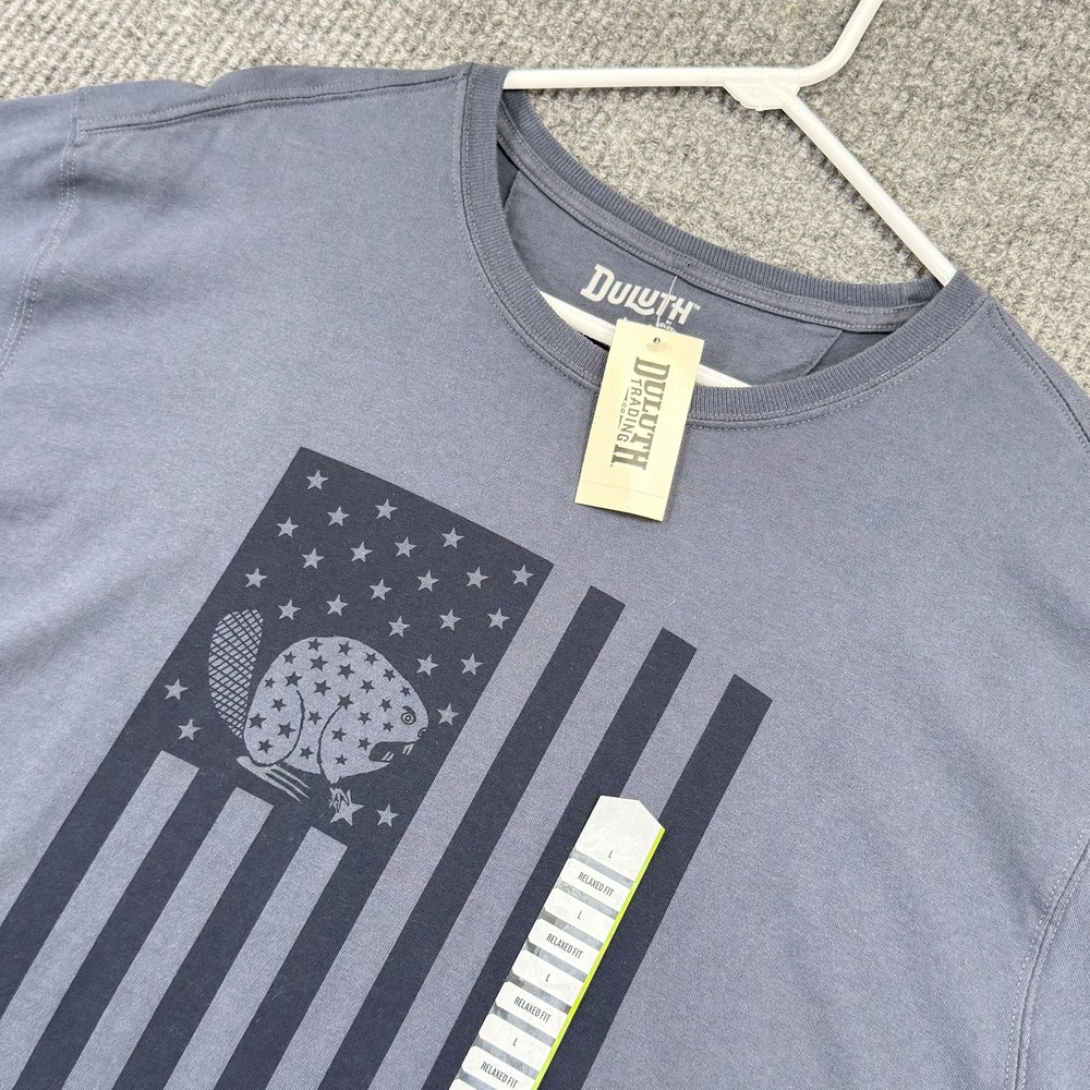 Duluth Trading Co Shirt Mens Large Gray Beaver Flag Graphic Relaxed Longtail T