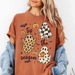 Tis The Season Fall Shirt Retro Ghost Pumpkin Halloween Autumn Unisex Tee Gift