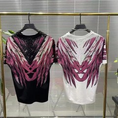 New Men Luxury Diamond Wings Rhinestones Fashion T-Shirt High Quality