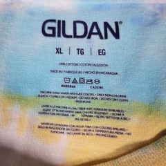 Gildan Tie Dye T-Shirt Mens XL Blue Yellow Striped Short Sleeve Cotton Tee