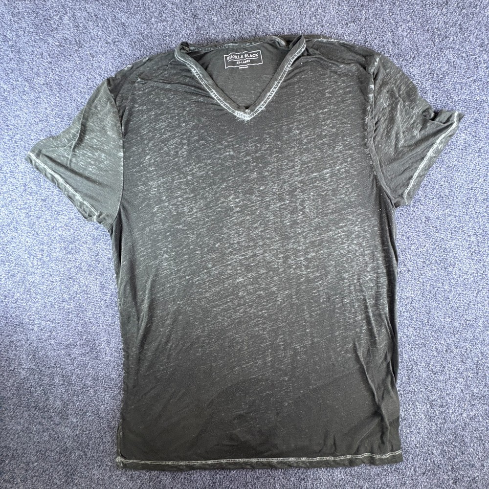 Buckle Black Burnout T-Shirt Mens 2XL Cotton V Neck Short Sleeve Everyday Wear