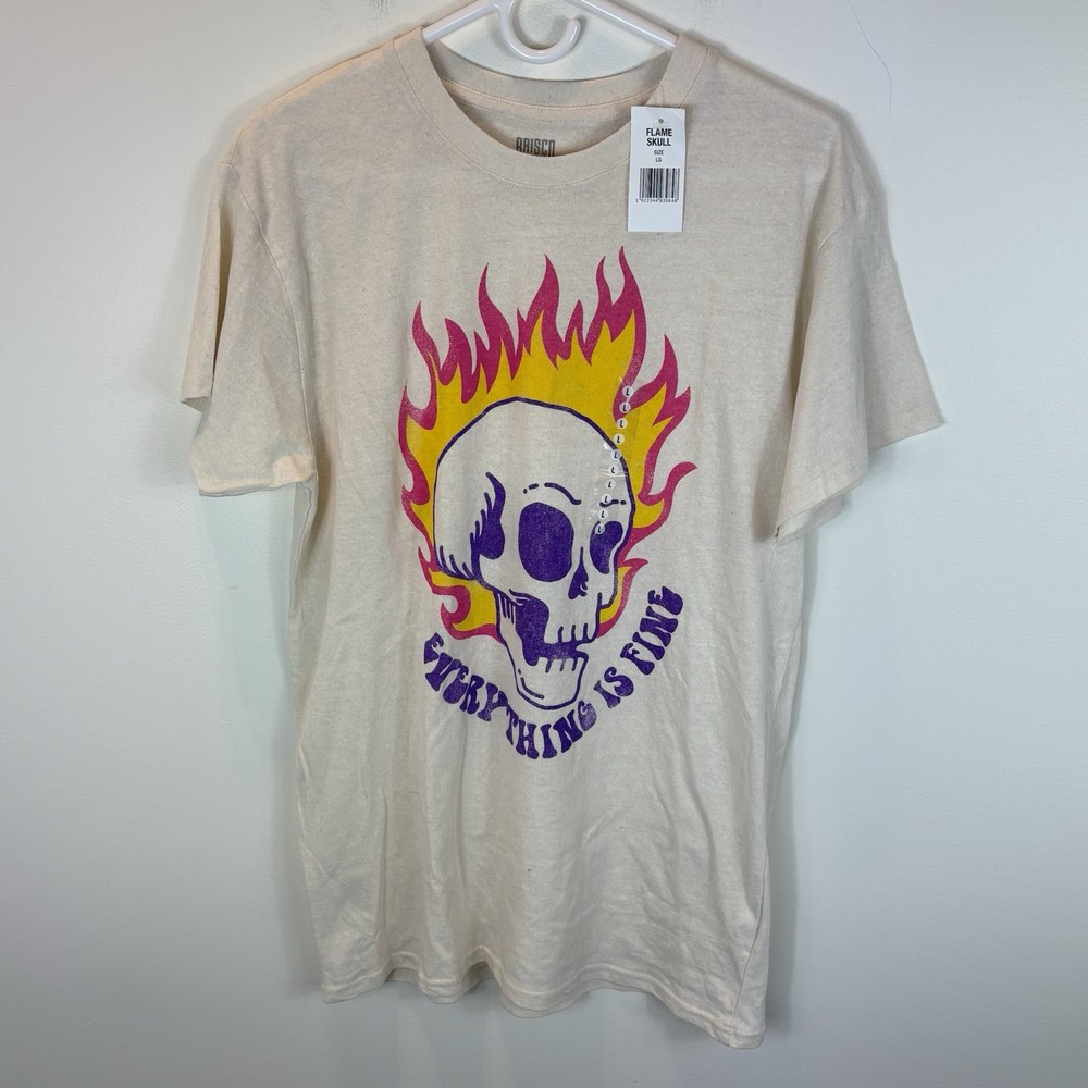 NWT Brisco Brands Flame Skull Everything is Fine T Shirt Sz L