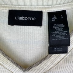 Claiborne Mens Size Large Cream with Brown Trim V-Neck Ribbed Short Sleeve Shirt