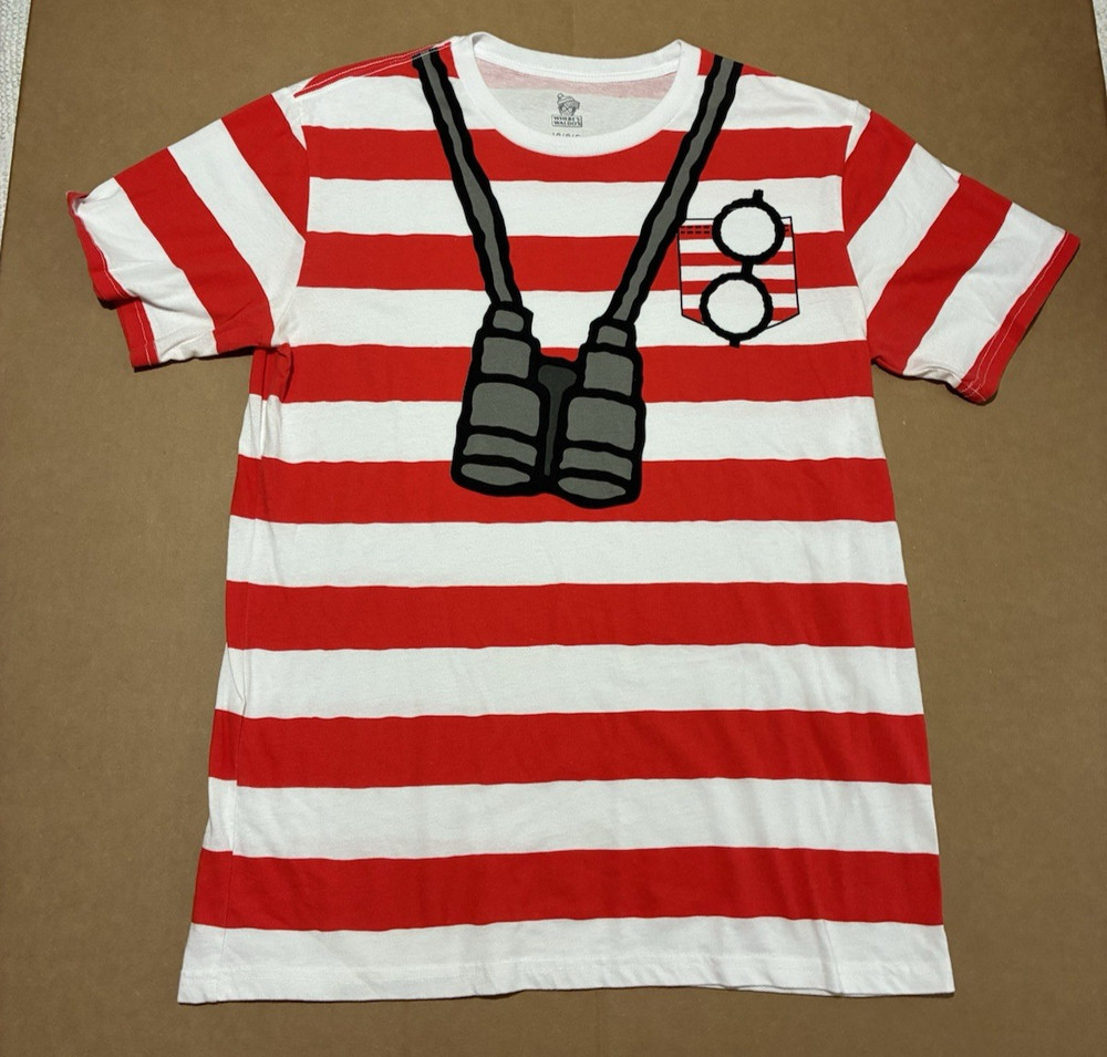 Where’s Waldo? T-Shirt Men’s Size Large Novelty Shirt Red & White Striped Tee