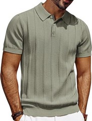 Mens Short Sleeve Polo Shirt Textured Knit Ribbed Casual Golf Style Soft Comfort