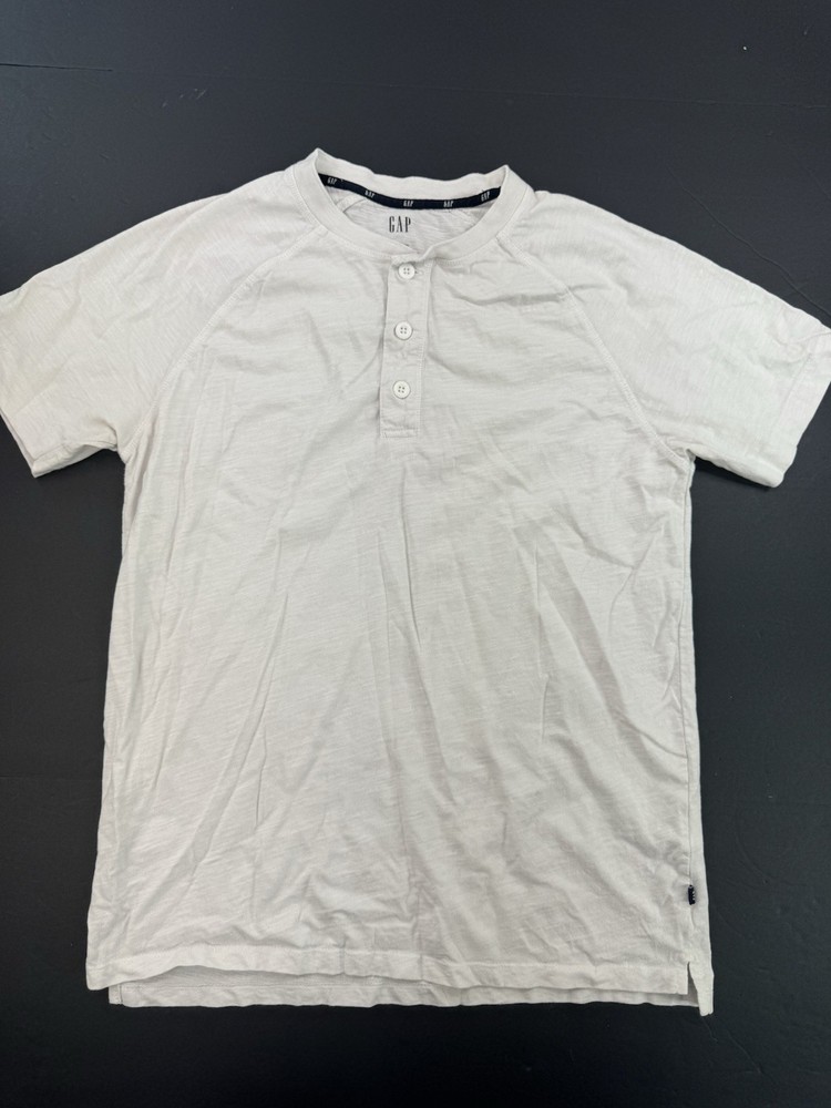Gap White Henley Button T-Shirt Mens Size Medium Cotton Short Sleeve