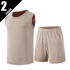 2-Piece Men’s Set Round Neck Short Sleeved Set Solid Color Mesh Summer Quick Dry