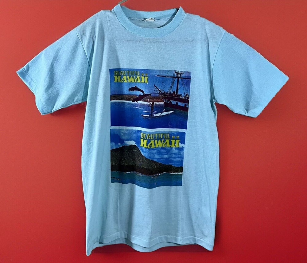 VTG beautiful Hawaii sportswear blue sz L single stitch t shirts made in USA