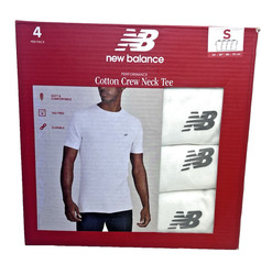 NEW BALANCE Men’s Small (34-36″) White Cotton Crew Neck Tee with NB Logo 4-Pack