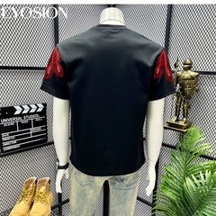 Men Embroidery Peacock Feathers T-Shirt Casual Short Sleeve Crewneck Cotton Tee