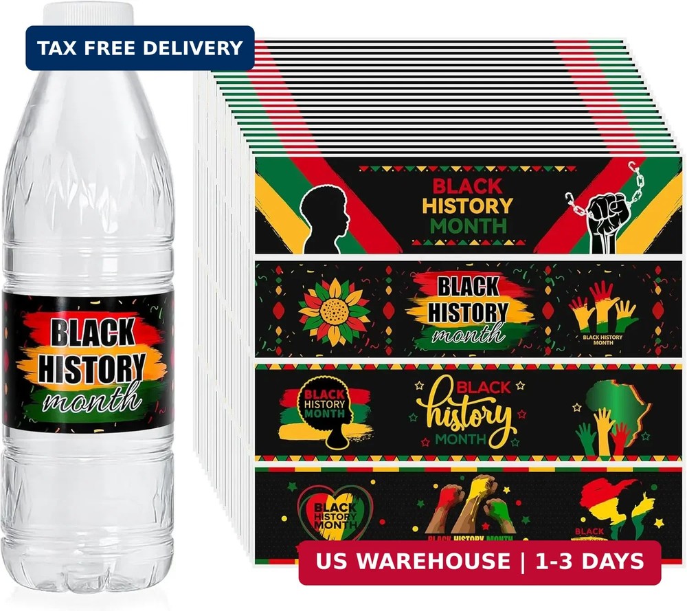 140 Pcs Black History Month Water Bottle Labels, 8.6″ x 2″ Waterproof Freedom Da