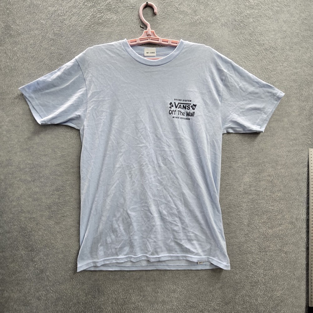 Vans Men Shirt MEDIUM Light Blue Graphic Rabbit Record Logo Regular Fit