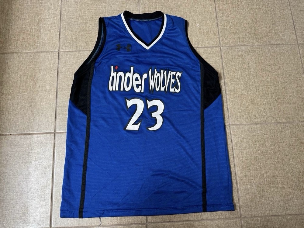 TinderWolves #23 Blue Basketball Jersey Parody Timberwolves Size M
