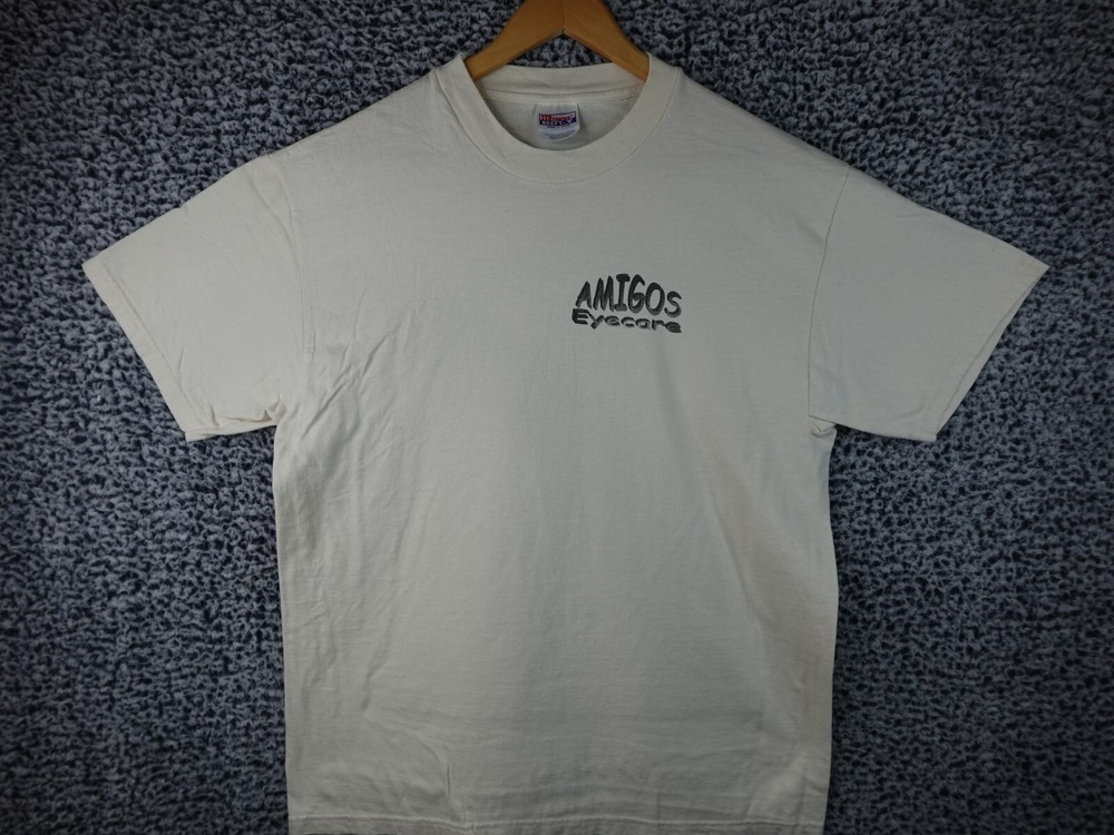 Hanes Beefy-T Size Large Amigos Eye Care Eyeball Print on back