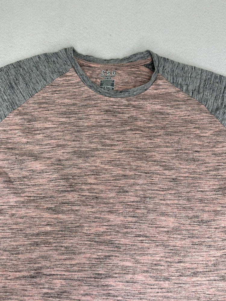 CSG Mens T-Shirt Pink-Gray Heathered Crew Neck Raglan Short Sleeve XL