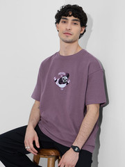 Kung Fu Panda Embroidery Details Oversized T-Shirt Purple – Textured Fabric 2026
