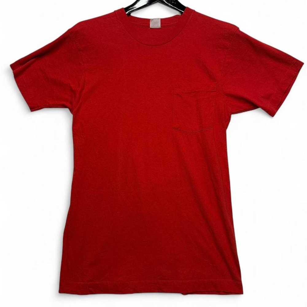 Vintage 1980s red cotton blank pocket tee