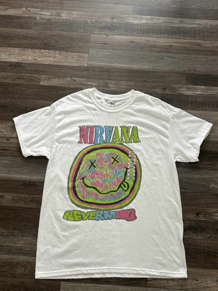 NWT Nirvana Nevermind Smiley Face Graphic T Shirt Sz Large