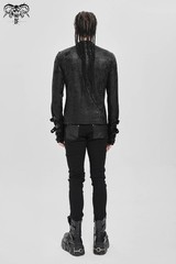Devil Fashion Men Black Gothic Punk Mesh Spliced Lace-Up T-Shirt Slim Fit Tops