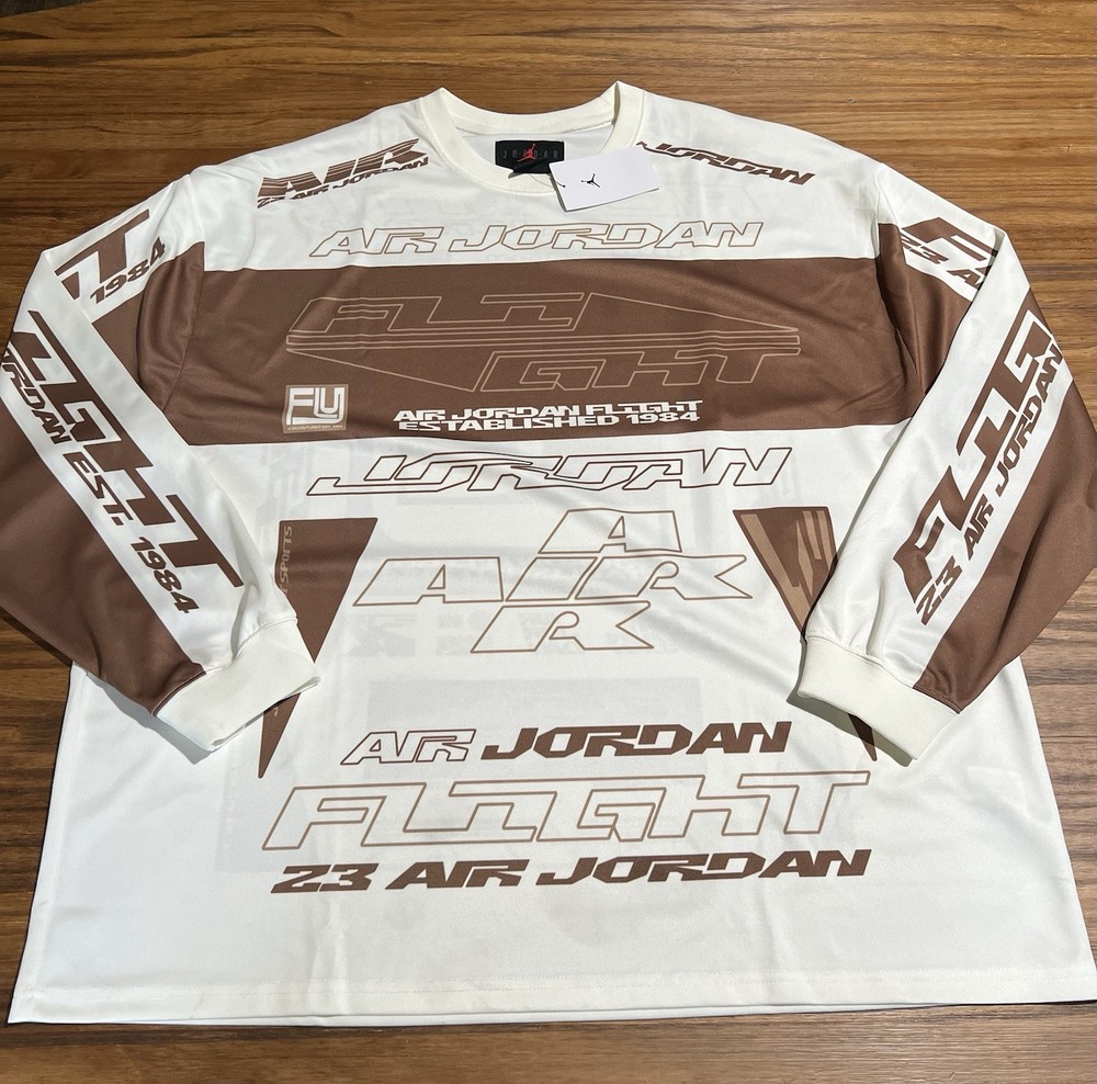 Nike Men’s Size XXL Air Jordan MJ MVP AOP LS TOP SAIL Tee Shirt Brown FV7239-133