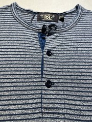RRL Double RL Ralph Lauren Henley T Shirt Striped Indigo Knit S/S Size Small