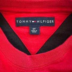 Tommy Hilfiger Men’s Small Ribbed Embroidered Logo Pullover Red and Blue