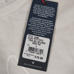 True Religion Shirt Men Large White Optic Tee Gold Metallic Logo Print New