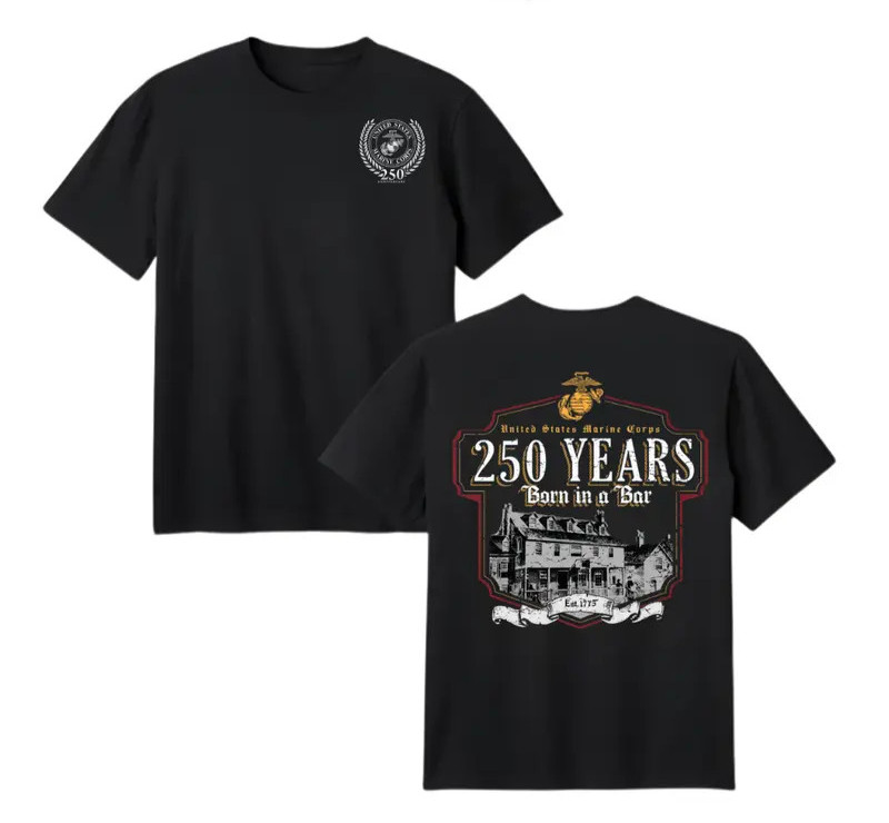 US Marine Corps 250 Years Born In A Bar T-Shirt, Vintage Military Heritage Graph