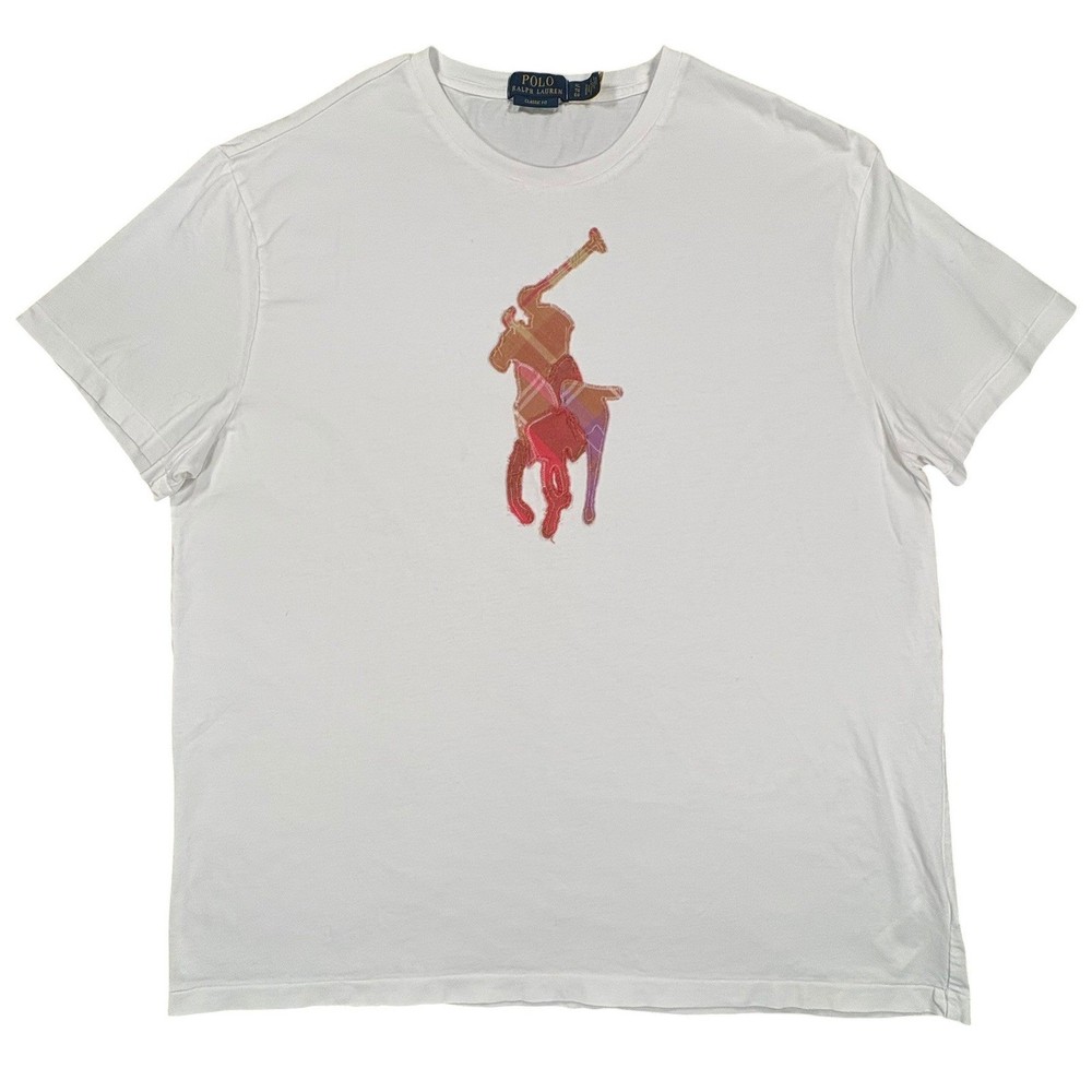Polo Ralph Lauren Big Pony Patchwork T-Shirt Mens XL White Classic Preppy Tee