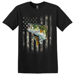 Camo Bass American Flag T-Shirt – Choose Your Color & Size