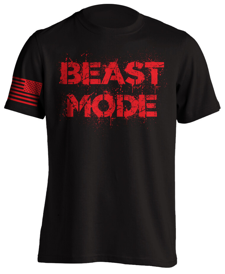 Bodybuilding Gym Beast Mode Workout Training T-Shirt US Flag Fitness MMA Red