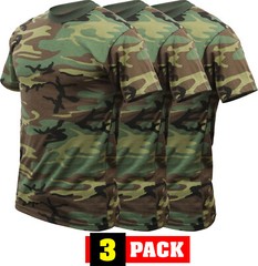Woodland Camo T-Shirts Tactical Military Camouflage Mens Tee Shirts 3 PACK