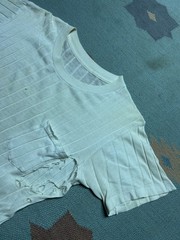 Vintage 40s 50s blank white pocket t shirt ribbed cotton distressed thrashed Med