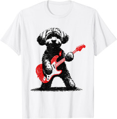 Funny Rock Maltipoo Dog Playing Guitar Music Lover Dog Kids Adults T-Shirt