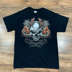 GILDAN Mens Dragons & Skull Size Medium T-Shirt Graphic Art