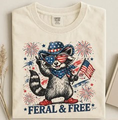 Feral and Free Raccoon Shirt Patriotic USA July 4th Tee