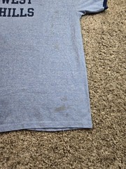 Vintage Collegiate Pacific Shirt Large Blue Ringer Short Sleeve West Hills 70s