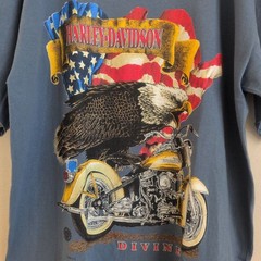 VTG 96 Harley Davidson T Shirt Large Eagle Flag USA Single Stitch Divine Biker