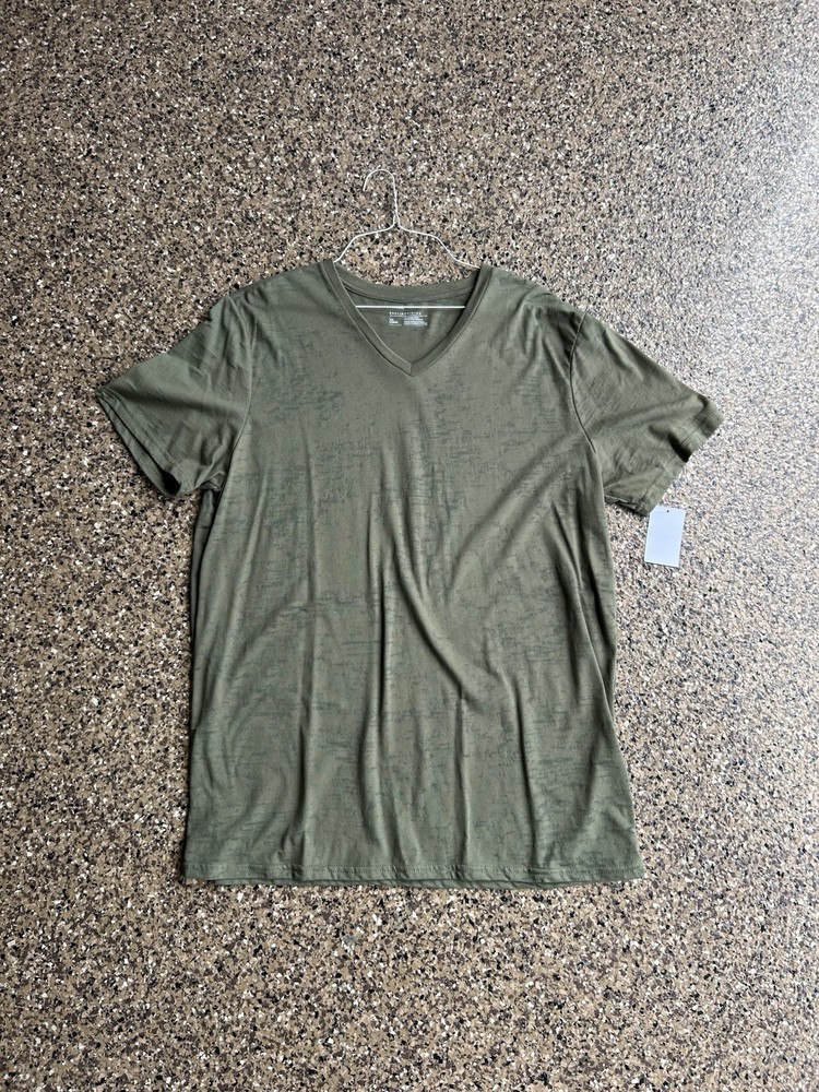 Olive green V-neck tee with a soft, breathable fabric.