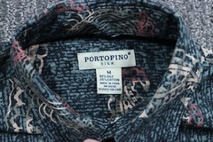 Portofino Silk Blend Short Sleeve Button Up Shirt Easy Care Geometric Men’s M