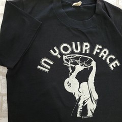 Vintage 80s In Your Face Basketball Slam Dunk Retro Single Stitch T-Shirt Mens S