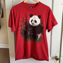 VTG 90s Screen Stars Panda Bamboo Single Stitch T-Shirt Red Med USA