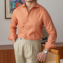 Men’s Cotton Linen Long Sleeve Shirt Slim Fit Casual Formal Summer Breathable OL