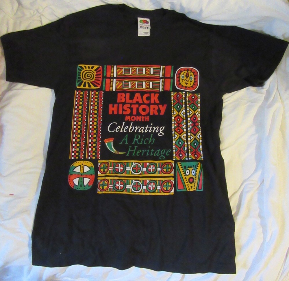 Best Fruit of Loom Black Shrt Slv Cotton/Poly BLACK HISTORY MONTH T-Shirt SZ S