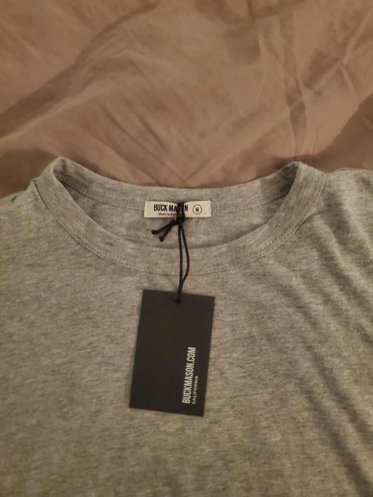 Buck Mason Mens Medium Heather Gray Pima Curved Hem T Shirt