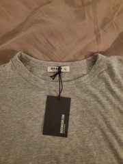 Buck Mason Mens Medium Heather Gray Pima Curved Hem T Shirt