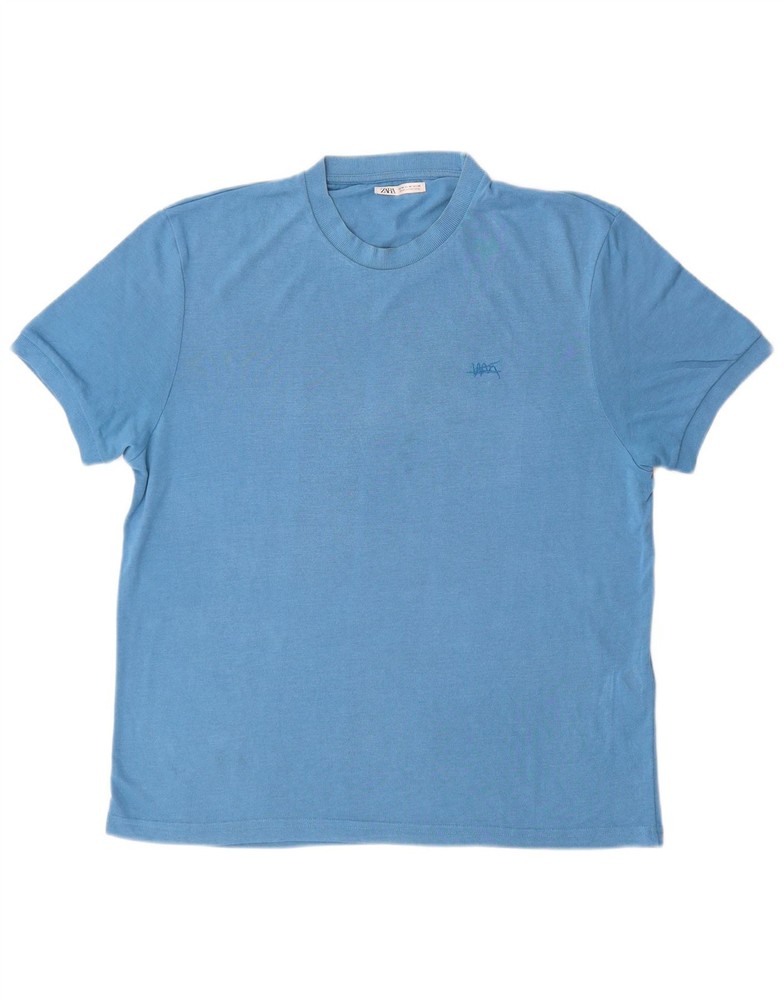 Zara Mens T-Shirt Top Medium Blue Viscose DF28