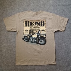 Reno Nevada Bike Rally Shirt Mens Large Beige Double Side Skull Wings Logo 2013