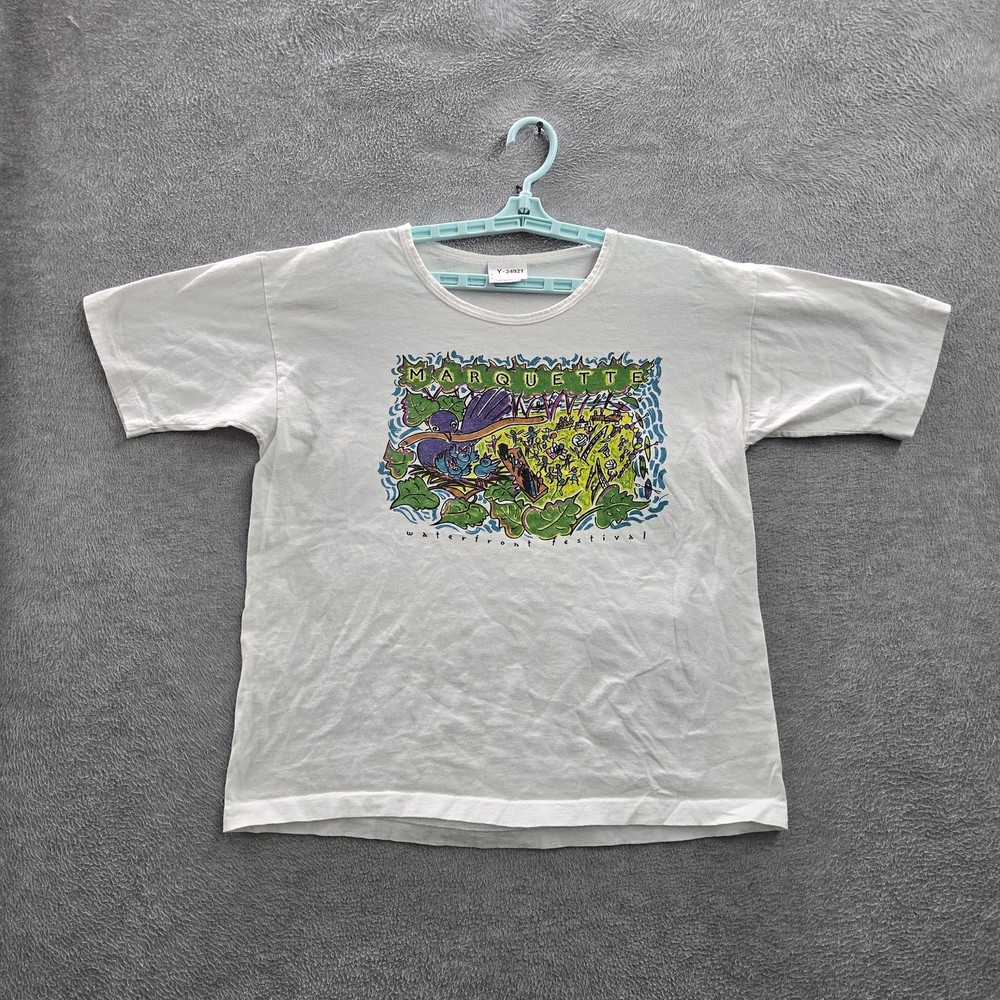 VINTAGE Marquette Waterfront Festival Men Shirt L Single Stitch 90s USA