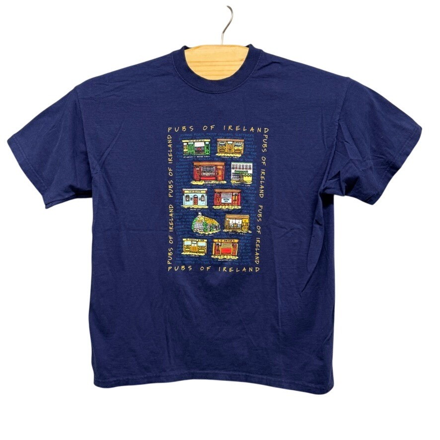 Fruit of the Loom Pubs of Ireland Graphic T-Shirt Navy Blue Mens Large L